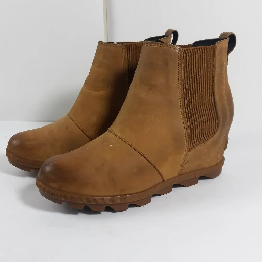 Sorel Women's Joan of Arctic Wedge II Camel Chelsea Leather waterproof Boots 9,5